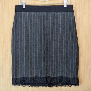 The Limited Womens Lace Trim Pencil Skirt Striped Y2K Feminine Office Grey 10